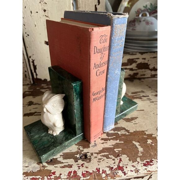 Pair Vintage 1960s Genuine Alabaster Hand Carved  Italian Owl Bookends Green Ivo - Picture 3 of 13